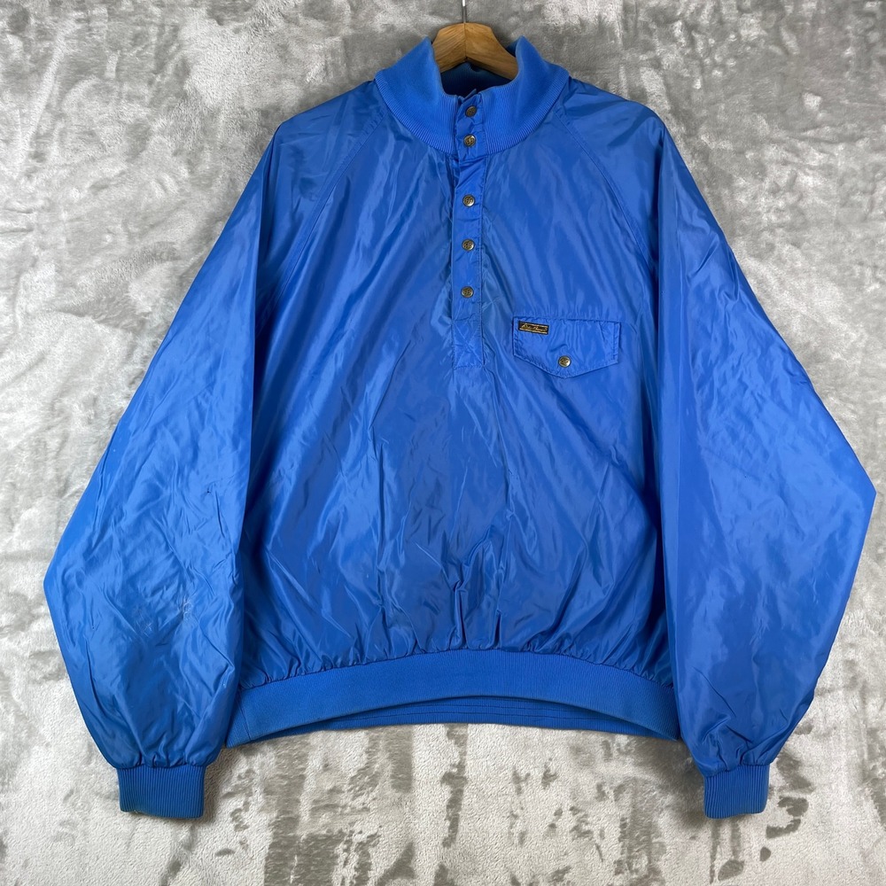 Vintage Eddie Bauer Pullover Windbreaker Men XL Blue Snap Mock Neck 80s *read